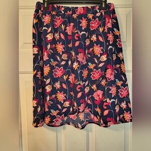 LOFT Lightweight Flowy Skirt Pink Orange Floral on Navy Medium